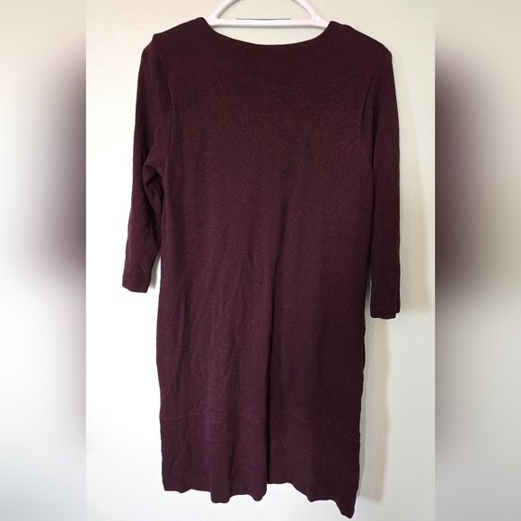 J. Jill Dress Herringbone Ponte Knit 3/4 Sleeve Scoop Neck Burgundy Size Small - Picture 2 of 10